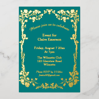 Invitation En Aluminium Rose dorée verte et or Art nouveau