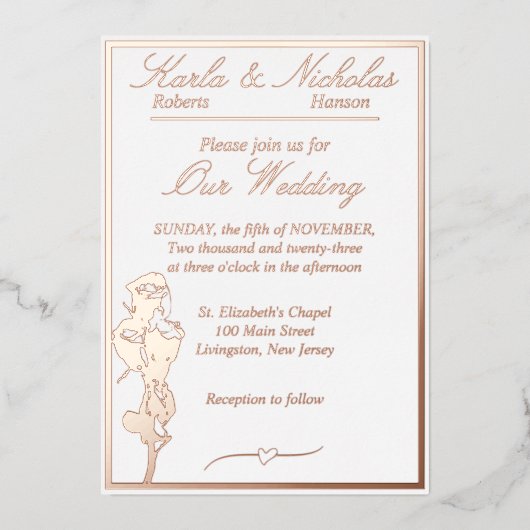 Invitation En Aluminium Rose, Elégant Mariage blanc, Rose Gold Full (Recto)