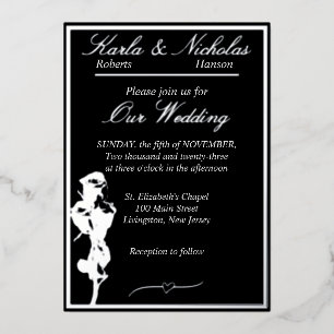 Invitation En Aluminium Rose, Élégant Mariage noir, Argent