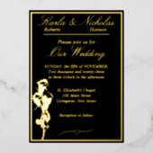 Invitation En Aluminium Rose, Elégant Mariage noir, Gold Full (Recto)