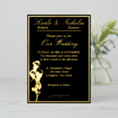 Invitation En Aluminium Rose, Elégant Mariage noir, Gold Full (Debout devant)