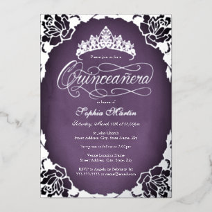 Invitation En Aluminium Rose élégante à l'écriture argent violet pour Quin
