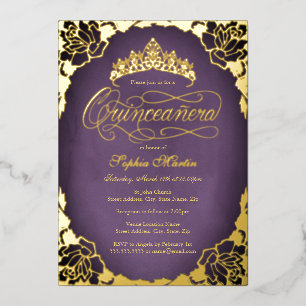 Invitation En Aluminium Rose élégante en or violet pour Quinceanera