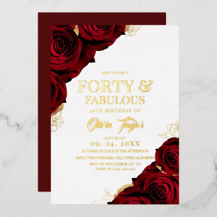 Invitation En Aluminium Rose élégante et belle de Bourgogne dorée pour 40e