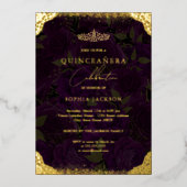 Invitation En Aluminium Rose en or violet Tiara Quinceanera (Recto)