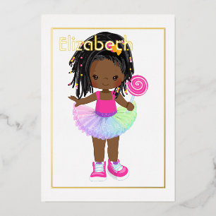 Invitation En Aluminium Rose et Or Tutu de Fête Anniversaire Afro-Américai