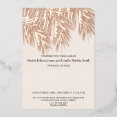 Invitation En Aluminium Rose feuille d'or palmier élégant script mariage (Recto)