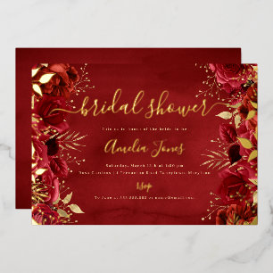 Invitation En Aluminium Rose Fleurale Or Rouge Lavage de Bébé de Mariée