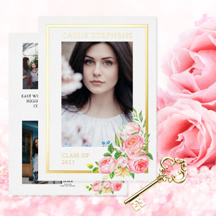 Invitation En Aluminium Rose Floral 4 Photo Collage Gold Frame Graduation