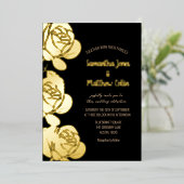 Invitation En Aluminium Rose Floral Boho Black Gold Mariage (Debout devant)