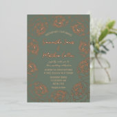 Invitation En Aluminium Rose Floral Boho Sage Green Gold Foil Mariage (Debout devant)