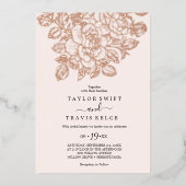 Invitation En Aluminium Rose floral doré à huile et Mariage flush (Recto)