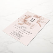 Invitation En Aluminium Rose floral doré or huile rose Mariage Monogramme (Rotation)