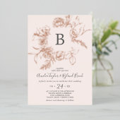 Invitation En Aluminium Rose floral doré or huile rose Mariage Monogramme (Debout devant)
