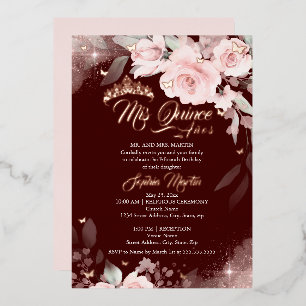 Invitation En Aluminium Rose Floral rose de Bourgogne Mis Quince Quinceane