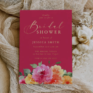 Invitation En Aluminium Rose Floral Vibrant Mariage Douche Or