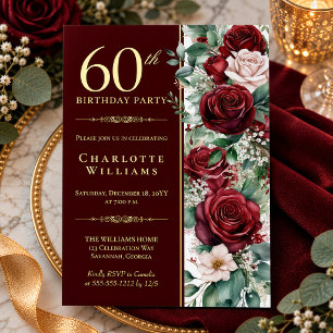 Invitation En Aluminium Rose florale de vin bordeaux élégante pour 60e ann