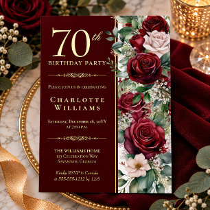 Invitation En Aluminium Rose florale de vin bordeaux élégante pour 70e ann