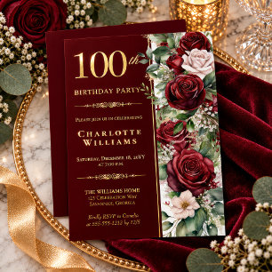 Invitation En Aluminium Rose florale de vin de Bourgogne élégante pour 100
