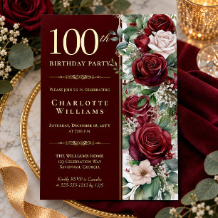 Invitation En Aluminium Rose florale de vin de Bourgogne élégante pour 100