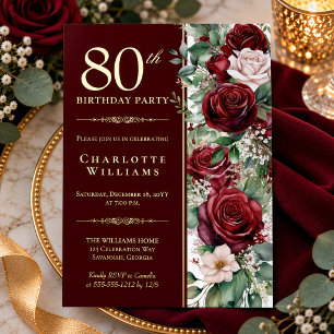 Invitation En Aluminium Rose florale de vin de Bourgogne élégante pour 80e