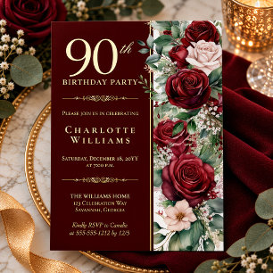 Invitation En Aluminium Rose florale de vin de Bourgogne élégante pour 90e