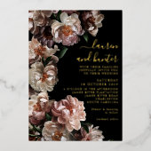 Invitation En Aluminium Rose foncé Moody Botanique Mariage or (Recto)