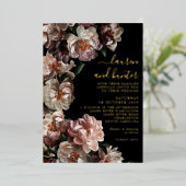 Invitation En Aluminium Rose foncé Moody Botanique Mariage or (Debout devant)