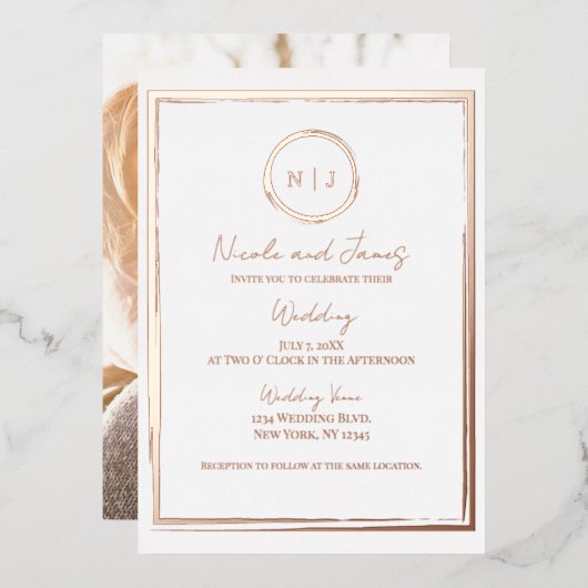 Invitation En Aluminium Rose frontalier tendance or Mariage moderne Photo (Recto/Verso)