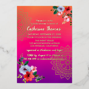 Invitation En Aluminium Rose Fuchsia Orange Violet Floral Éclatant et Auda