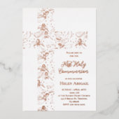 Invitation En Aluminium rose gold angels pattern cross First Communion (Recto)