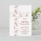 Invitation En Aluminium rose gold angels pattern cross First Communion (Debout devant)