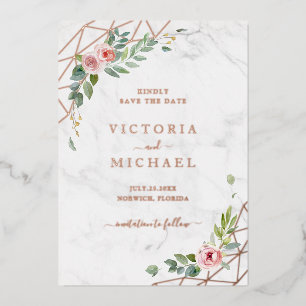Invitation En Aluminium Rose Gold Aquarelle Floral Rose Enregistrer La Dat