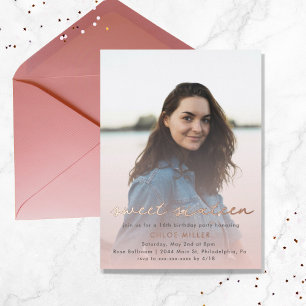 Invitation En Aluminium Rose Gold Aquarelle Rose Clair Féminin Sweet 16