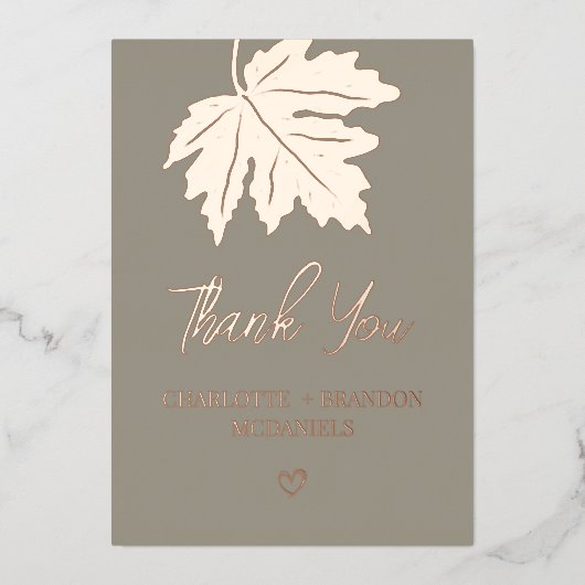 Invitation En Aluminium Rose Gold Automne Maple Leaf Mariage Merci (Recto)