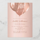 Invitation En Aluminium Rose gold balloons luxury birthday  (Recto)