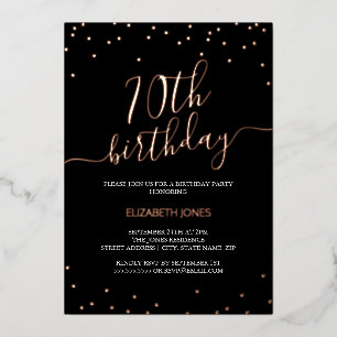 Invitation En Aluminium Rose Gold Black Calligraphie Confetti 70e annivers