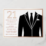Invitation En Aluminium Rose Gold & Black Costume & Cravate 21e fête d'ann<br><div class="desc">Rose Gold & Black Suit & Cravate 21e anniversaire Foil Invitation Voir d'autres invitations dans notre magasin de niche et de niche</div>