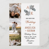 Invitation En Aluminium Rose Gold Blanc Floral Monogrammes Photos Mariage (Recto)