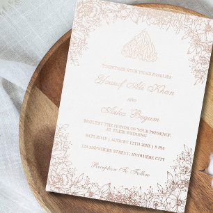 Invitation En Aluminium Rose Gold Blanc Ornat Libellé Musulman Mariage