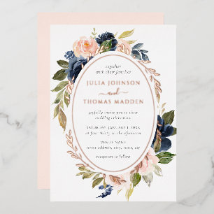 Invitation En Aluminium Rose Gold Blush Péché Marine Floral Mariage