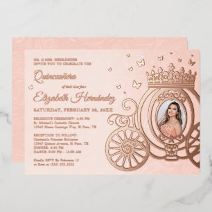 Invitation En Aluminium Rose Gold Blush Pink Quinceanera Princess Photo