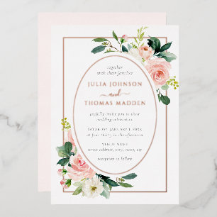 Invitation En Aluminium Rose Gold Blush Rose Fleurie Cadre Mariage