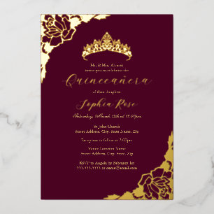 Invitation En Aluminium Rose Gold Burgundy Quinceanera Anniversaire