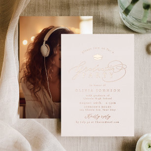 Invitation En Aluminium Rose Gold Calligraphie Moderne Photo Remise de Dip