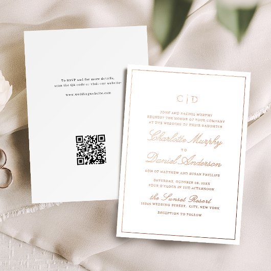 Invitation En Aluminium Rose Gold Classic Elegance Script Monogram Wedding