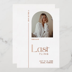 Invitation En Aluminium Rose Gold "Dernier Fling" Bachelorette Photo