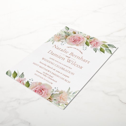 Invitation En Aluminium Rose Gold Dusty Green Floral Mariage (Rotation)