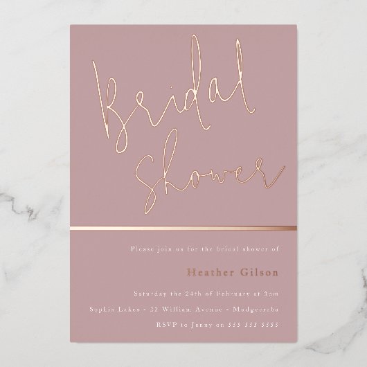 Invitation En Aluminium Rose Gold Dusty Mauve rose Fête des mariées modern (Recto)