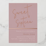 Invitation En Aluminium Rose Gold Dusty Mauve rose moderne Sweet 16<br><div class="desc">Rose Gold Dusty Mauve Rose Modern Sweet 16 Foil Invitation Voir d'autres invitations dans notre Niche and Nest Store</div>